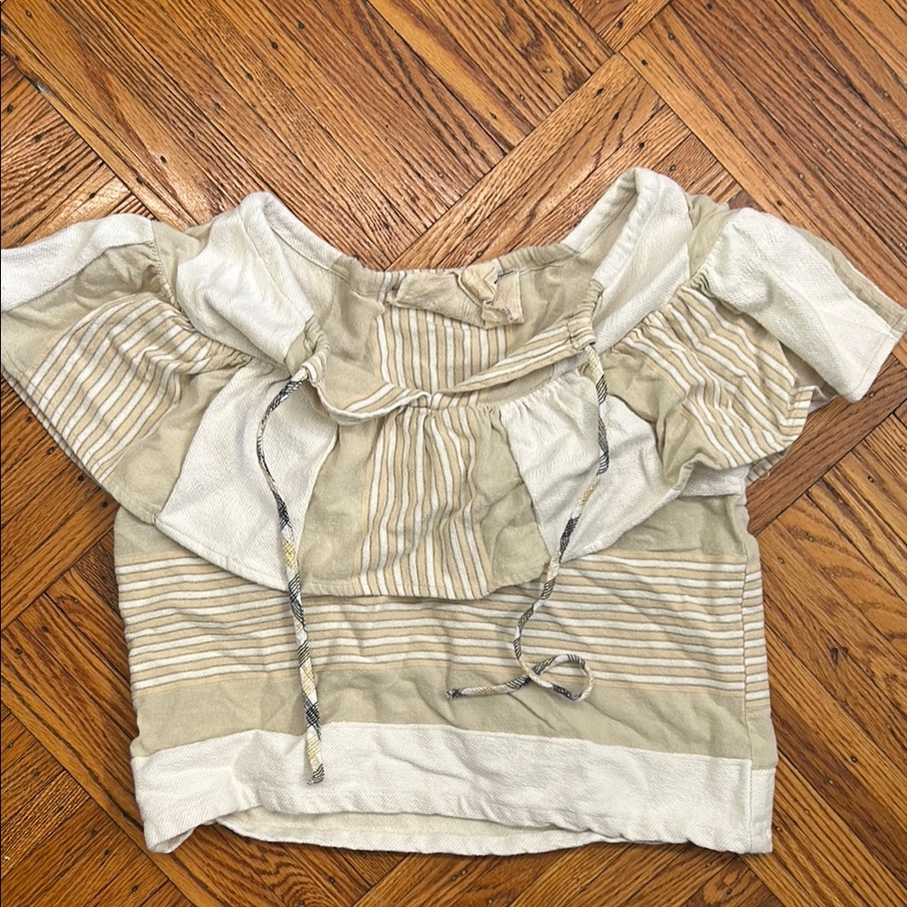 Ace and Jig Striped Cream and Tan Off-Shoulder Top